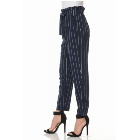 Ambiance Pants - Ambiance BELTED TIE-FRONT STRIPED HIGH WAIST PAPER Ambiance Pants - Ambiance BELTED TIE-FRONT STRIPED HIGH WAIST PAPER